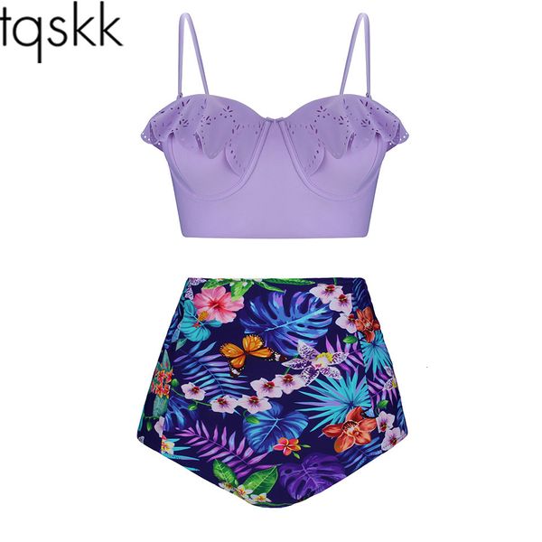

tqskk 2019 plus size swimwear women swimsuit high waist bikinis bathing suit push up bikini set vintage retro beach wear ~4xl, Black