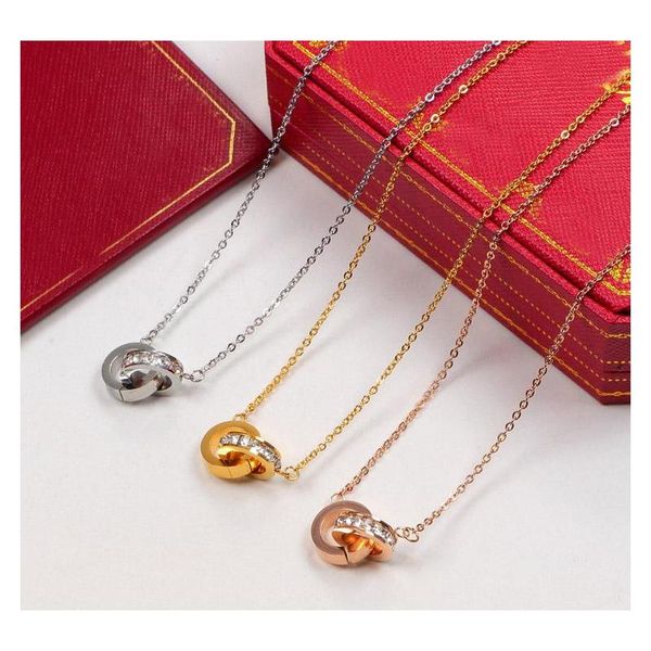 

dual circle pendant rose gold silver color necklace with stone for women vintage collar costume jewelry wit sqclbf homes2007