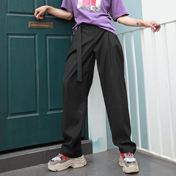 

27-44 new men's fashion korea loose and comfortable straight tube broad legged lie fallow long trousers plus size clothing1, Black