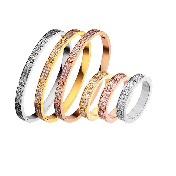 

gold love bracelets for women men silver bangle luxury designer jewelry stainless steel and never fade lovers double row diamond bracelets r, Black