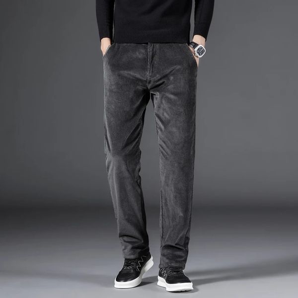 

comfortable cotton men's straight casual pants 2020 autumn winter clothing classic embroidery trousers, Black