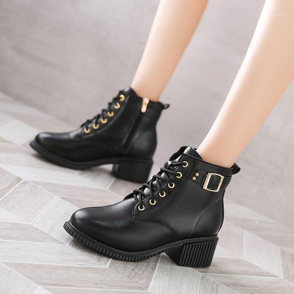 

boots sfbenz vintage demi-season for women pu leather mid-calf shoes woman plus hair fashion round toe winter square heel boots1, Black