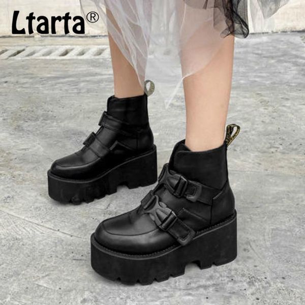 

boots ltarta 2021 winter women's platform high heel black patent leather round toe -168-92