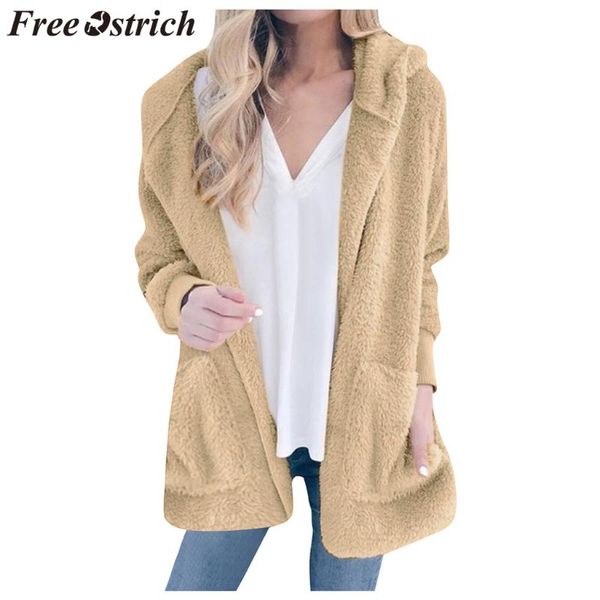 

ostrich coat women solid color plush hooded female cardigan large size loose dignified fashion new autumn winter coat women, Black;brown