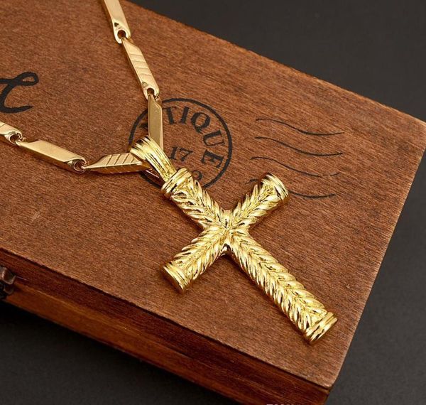 

men's women cross 18 k solid gold gf charms lines pendant necklace fashion christian jewelry factory wholesale bbyucg bde_home, Silver
