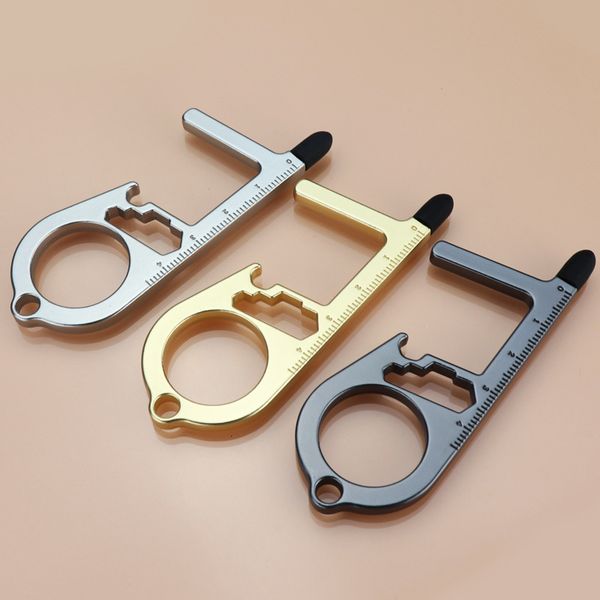 

hands safety contactless no touch door opener press elevator tool multifunctional isolation keychain, Silver