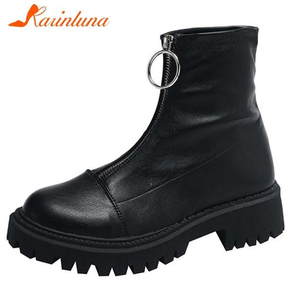 

boots karin brand female street fashion trendy cool platform chunky heels zipper women good quality shoes, Black