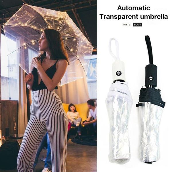 

transparent paraguas folding umbrella rain women men sun rain auto paraguas compact windproof style clear umbrella1