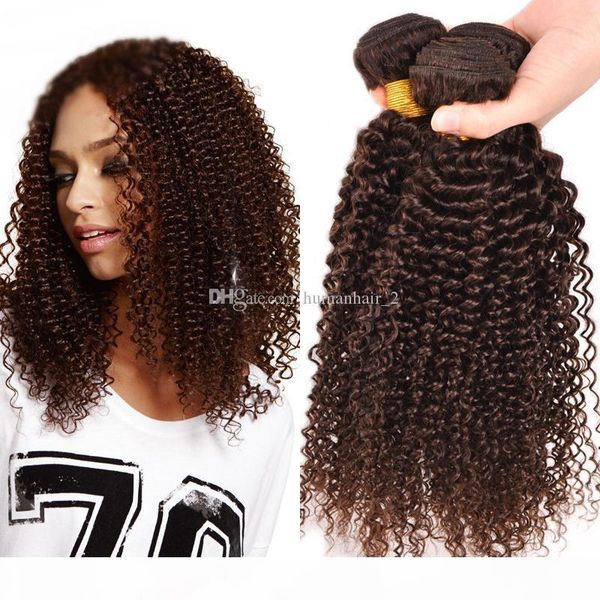 

brazilian human hair brown kinky curly extensions weaves 3pcs unprocessed afro curly #4 middle brown human hair bundles real pics, Black;brown