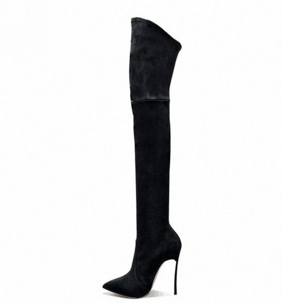 

fashion autumn women shoes thigh high boots stilettos over the knee boots pointy toe high heel 12cm long women black #eo5s