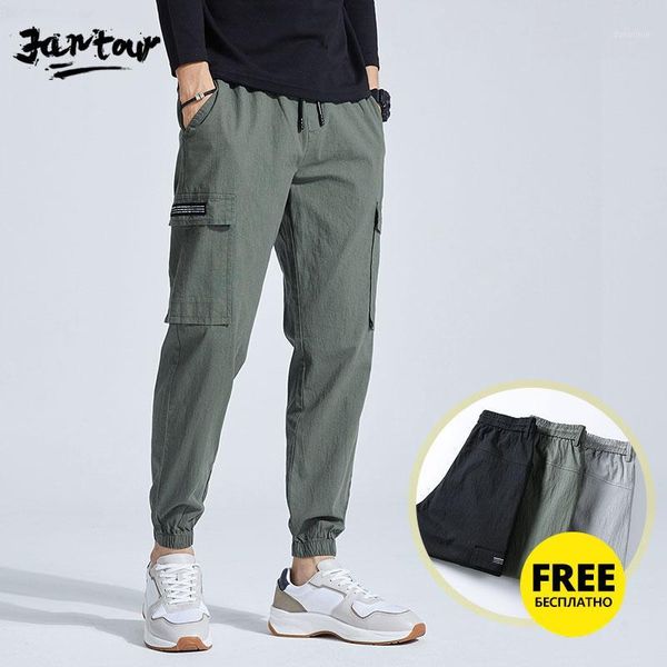 

2 packs) 2020 spring autumn casual men pant drawstring elastic waist cargo trouser solid jogger sweatpant side pocket mens pant1, Black