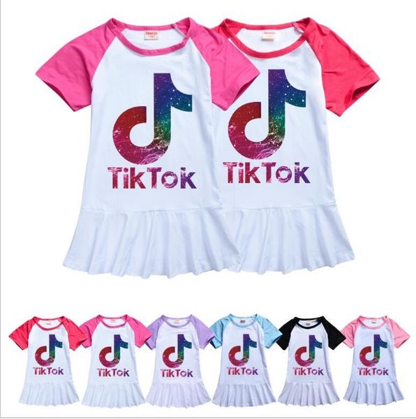

tik tok girls princess dress summer short sleeve kids clothing children cotton dress birthday party wear baby clothes, Red;yellow