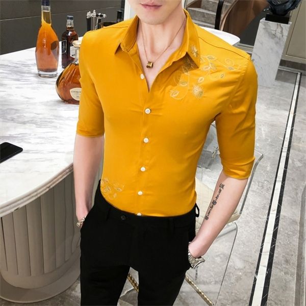 

british embroidery style men shirt short sleeve casual business dress shirts slim fit social blouse camisa masculina c1212, White;black