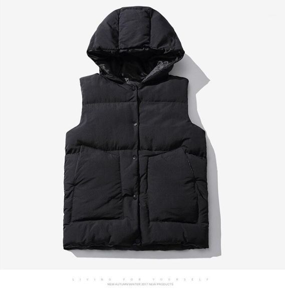 

hooded vest autumn men clothing sleeveless jacket streetwear button up waistcoat padded parka hoodies outerwear gilet homme coat1, Black;white