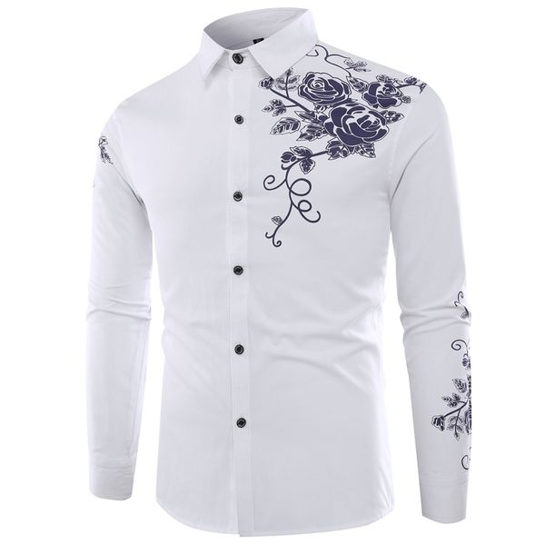 

casual shirts new mens 3d print slim fit dress shirt fashion camisa masculina male business long-sleeved shirt y200409, White;black