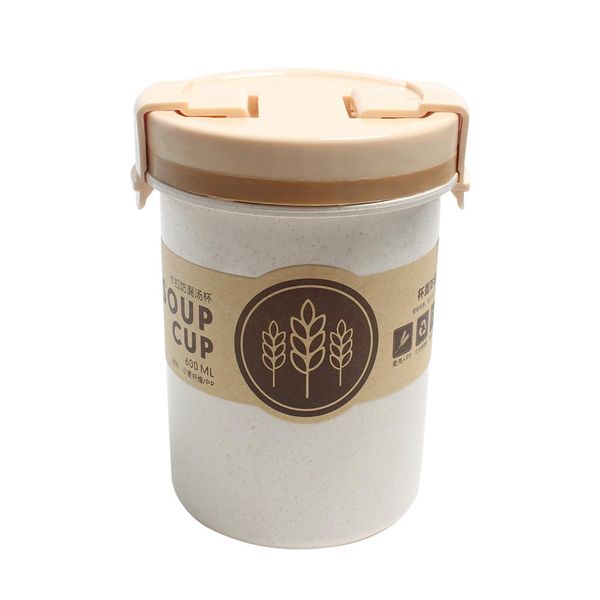 

600 мл пшеницы солома суповая чашка утечки утечки пластиковый завтрак микроволноваявидная водяная привязка горшок мини-ланч коробка креативн