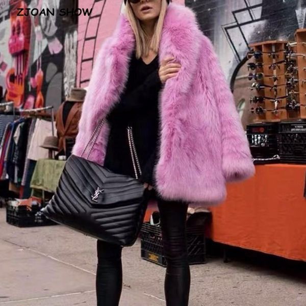 

winter keep warm hairy shaggy faux fur coat trendy women long sleeve furry fur thick jacket loose outerwear, Black