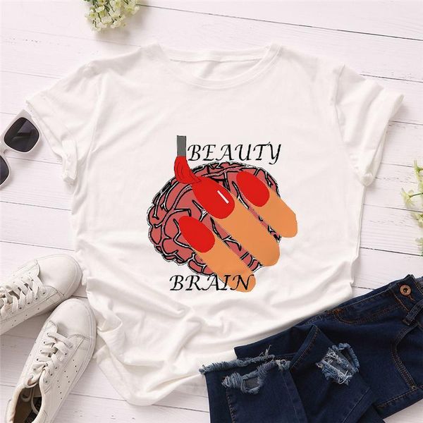 

женщины 2020 летняя красота мозга ногтя мода мода 90s дамы леди футболки топ футболки женские женские графические женские тройники, White