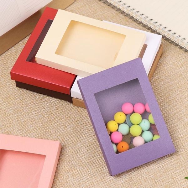 

10pcs/set kraft paper party gift box wedding candy package with clear pvc window diy handmade wedding festival packing box1