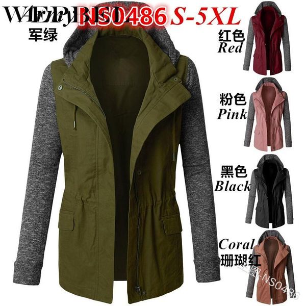

wepbel women's fashion casual style long sleeve patchwork zipper hooded jacket coat outerwear, Tan;black