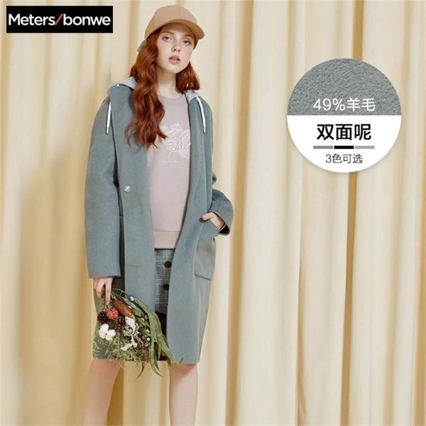 

metersbonwe women woolen coat outerwear winter clothing office lady coat fashion warm woolen blends elegant coat 739544 201103, Black