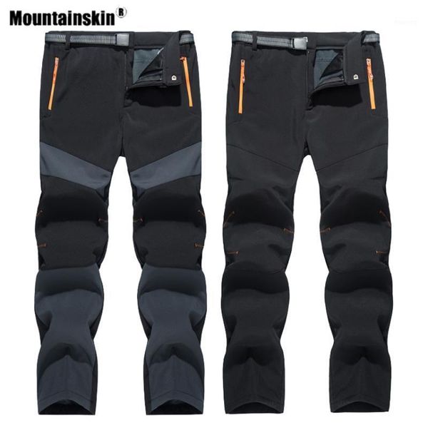 

mountainskin winter men softshell hiking thick water repellent pants outdoor camping windproof thermal trousers va8111, Black;green