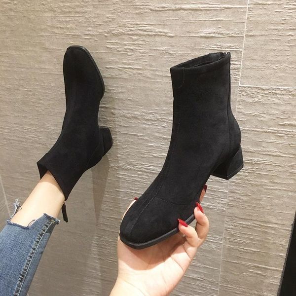 

thick-heeled short boots women's winter 2021 new wild thin boots mid-heeled single female high-heeled, Black
