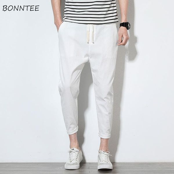 

pants men solid slim fit casual trousers all match simple mens korean style ulzzang summer breathable comfortable pant oversize, Black