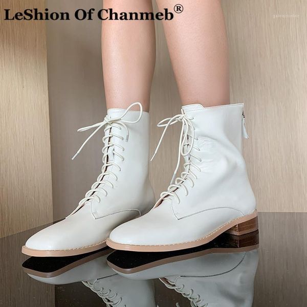 

boots soft natural cow leather for women lace up square toe boot white autumn winter woman large size 43 shoes lady zip1, Black