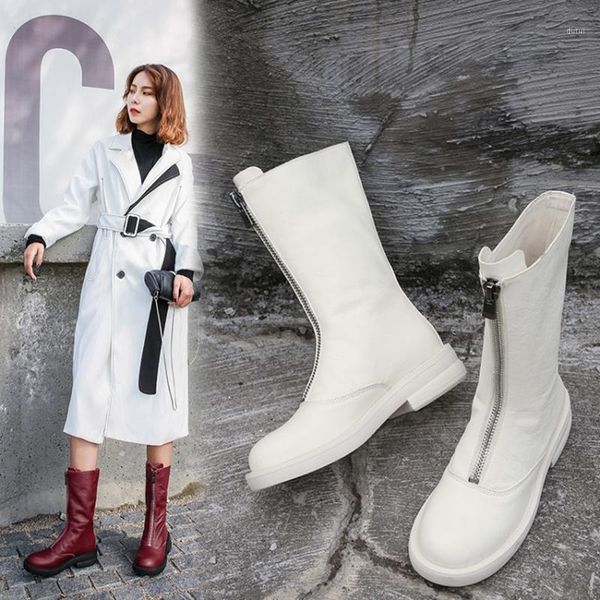 

zorssar woman winter genuine leather mid-calf boots fashion boots mid-barrel modern women's with rubber soles1, Black