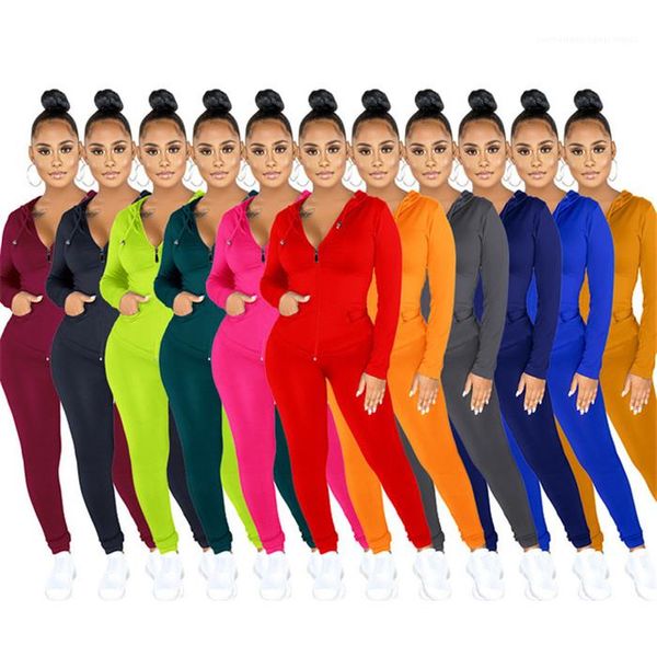 

кусочки сплошные цвета сексуальный длинные рукавы капюшоны капюшоны тощий карандаш брюки осень зима повседневные женщины 2 шт, White