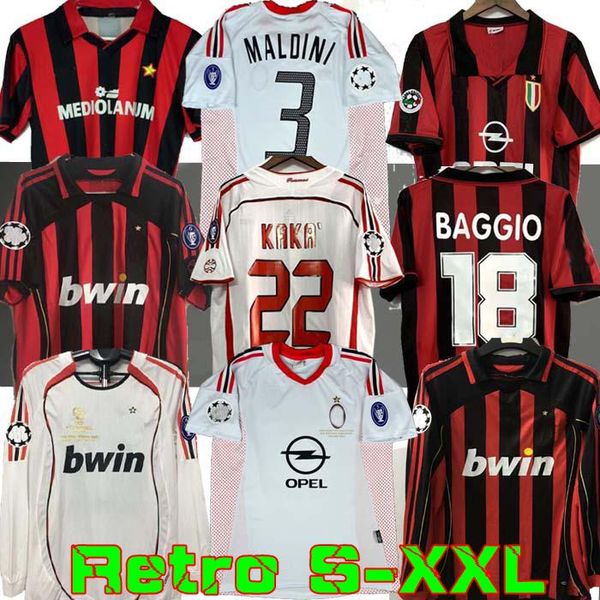 

long sleeve 90 91 retro shirts home 96 97 gullit soccer jersey 02 03 maldini baggio van basten football ronaldo kaka inzaghi 06 07 ac milan, Black;yellow