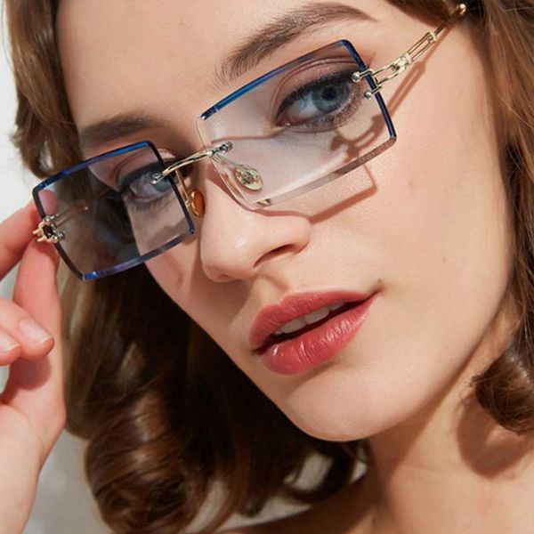

new special rimless women sunglasses diamond design cut lenses gilding metal arms fashion eyewear wholesale, White;black