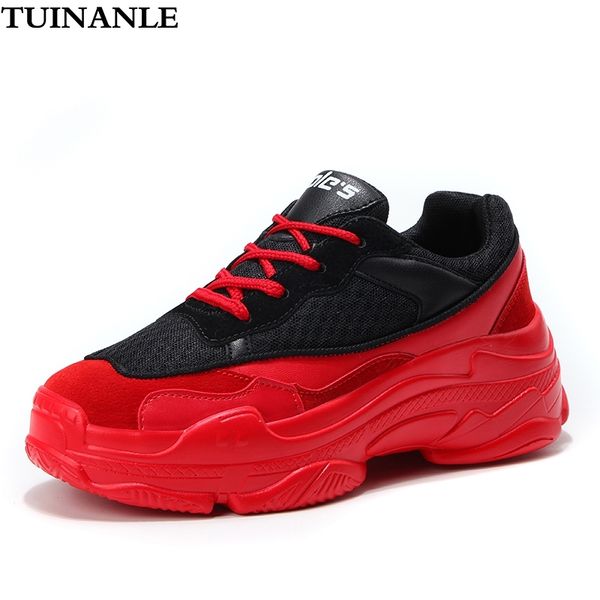 

tuinanle fashion sneakers women red shoes spring autumn breathable mesh women sneakers zapatos de mujer chunky ladies shoes 201202, Black