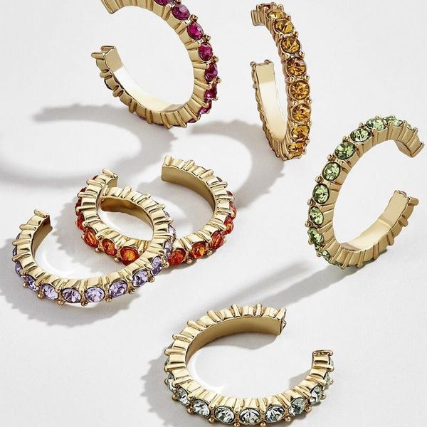 

moflo small pave cz crystal non piercing earrings colorful rainbow cz ear cuffs c shape earrings, Golden;silver