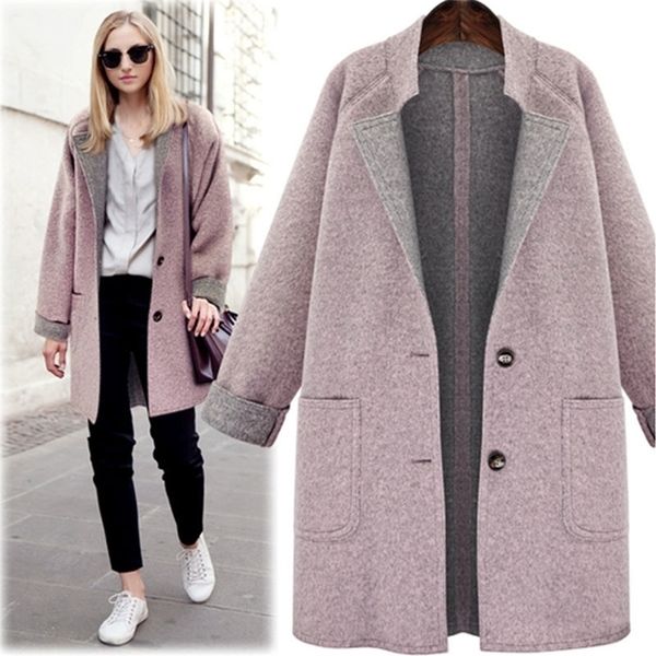 

2020 women trench coat plus size l outerwear winter clothing fashion warm woolen blends female casual elegant coat spring lj201128, Black