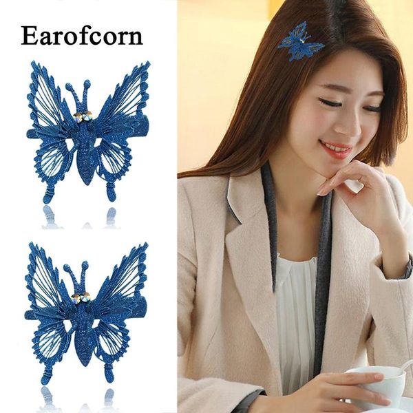 

earofcorn 3d imitation butterfly head flower hairpin elasticity clip hair accessories children's head flower hair jewelry, Golden;silver