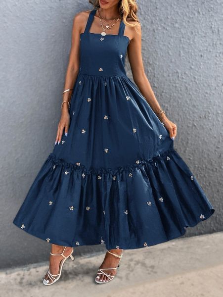 

ruffle hem floral embroidery cami dress w4as#, Black;gray