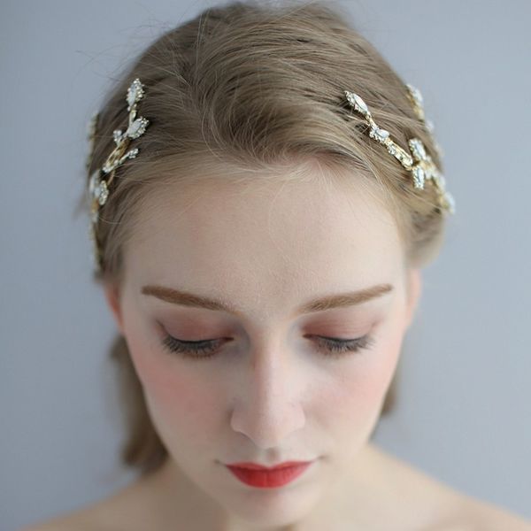 

ligth gold color branch bridal hair clips pins opal crystal wedding headpiece handmade women hair crown accessories j0113, Slivery;golden