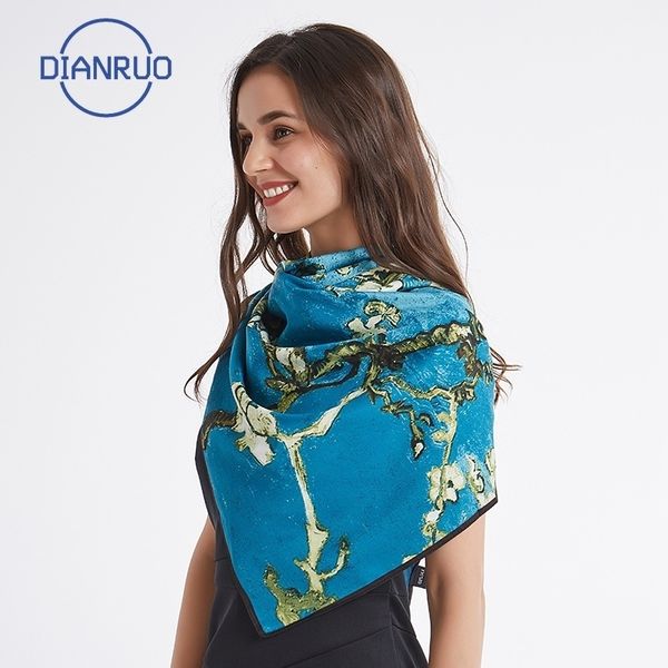 

dianruo spain luxury silk scarf women designer oil painting floral silk shawls pashmina ladies wraps scarves shawl n385 y201024, Blue;gray