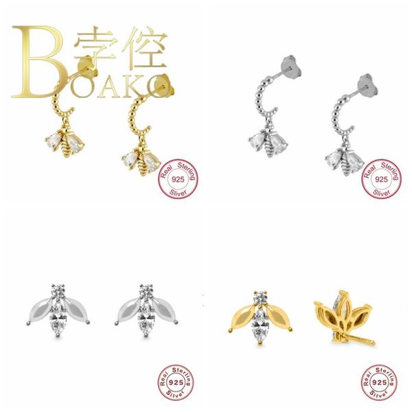 

stud boako bee earrings s925 sterling silver earring ins insect 2021 tend personalized zircon cute for gifts, Golden;silver
