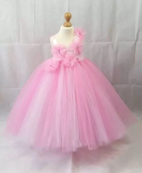 2021 cor-de-rosa flor simples menina vestidos espaguete bola vestido tulle lilttle crianças aniversário desfile vestidos de casas