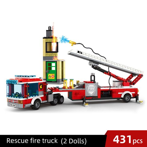 

431pcs city rescue fire engine building blocks firefighter figure sets ladder fire trucks rescue car kids educational brick toys y