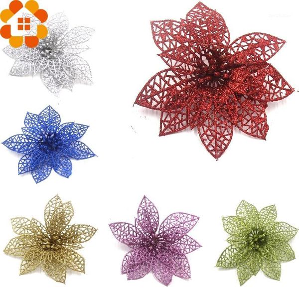 

christmas decorations 3pcs/lot glitter hollow artificial flowers for xmas tree ornament home decor party supplies1