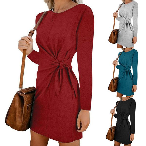 

6 colour s-xxl winter womens casual long sleeve shirt office work belted party midi dress 59850961804225, Black;gray