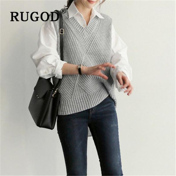 

women's vests rugod 2021 women knitted sweater vest v-neck sleeveless loose slim cross korean office lady streetwear coat1, Black;white