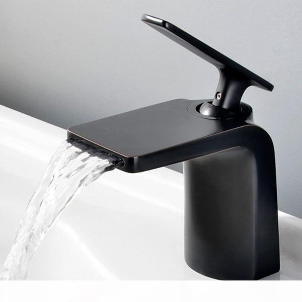 

new copper bathroom basin faucet waterfall wash basin cold and mixer tap single handle tap brushed gold black chrome
