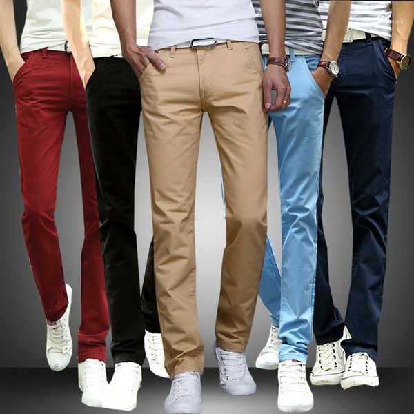 

mens straight skinny pants casual stretch slim fit solid track pants sweat trousers spring autumn men's clothing1, Black