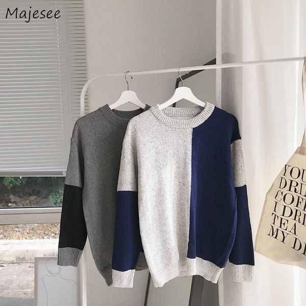 

men's sweaters pullovers men patchwork o-neck long sleeve knitted sanding mens clothes retro loose ins handsome all-match leisure soft, White;black
