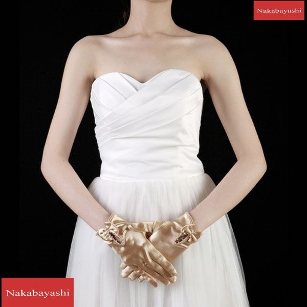

nylon elastic dice short bow wedding bridal etiquette gloves beads satin